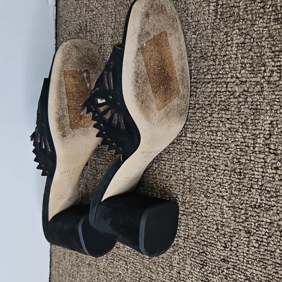 Kate Spade Delgado Black Suede Laser Cut Slip On Block Heel Sandal Sz 7 - Picture 4 of 5